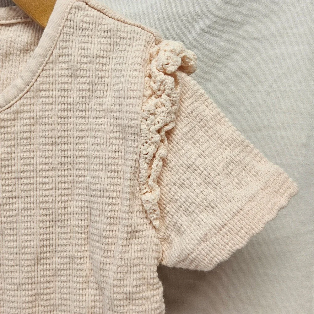 Matilda Jane Top and Leggings Set‎ Kids Size 6 Pink Floral Waffle Knit Ruffles